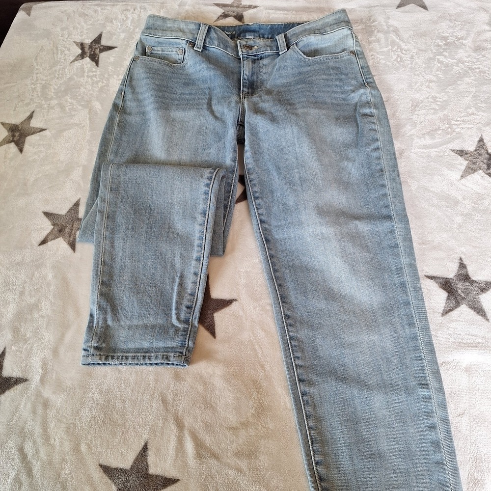 Talbots 2 Flawless Girlfriend Jeans Blue Stretch Denim 5-Pocket Straight Leg